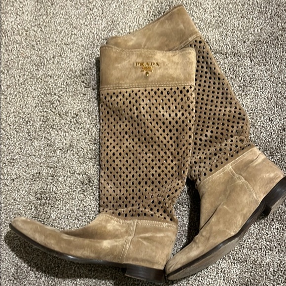 Prada Women's Tan Suede Boots Size 36 (6-6.5) - Picture 1 of 6